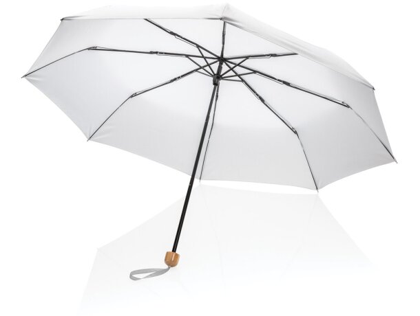 Paraguas Mini  RPET 190T de bambú 20.5 Blanco detalle 5