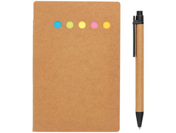 Bloc de notas kraft a6 con bolígrafo y adhesivos para tu día ajetreado Marron detalle 1