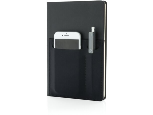 Cuaderno A5 Deluxe Rosarno con bolsillos y cubierta de PU negro Blanco detalle 19