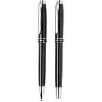 Set boligrafo y roller publicitario elegante latón tinta azul