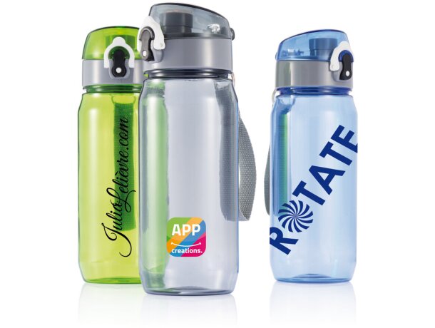 Bidones deportivos personalizados con tapón de bloqueo y correa de transporte Tritan Azul/gris detalle 19