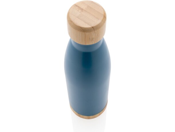 Botella acero inoxidable al vacío con tapa y fondo de bambú Azul detalle 18