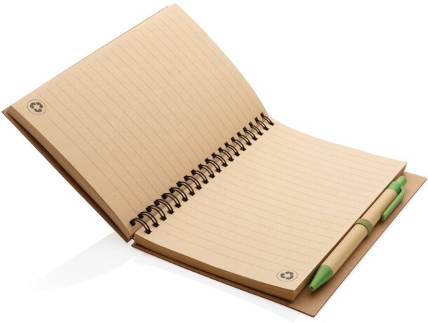 Libreta de anillas con hojas a rayas y bolígrafo kraft de cartón reciclado Verde detalle 25
