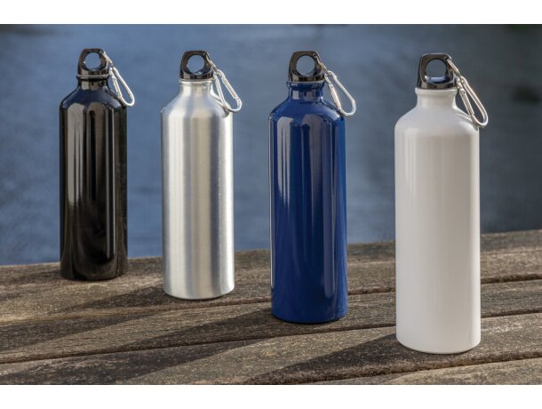Botella de agua XL de aluminio con mosquetón Plata/negro detalle 14