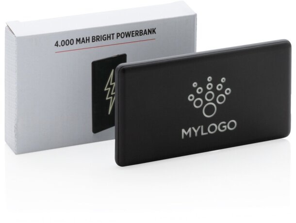 Batería externa con logo iluminado de 4000 mAh Negro detalle 11