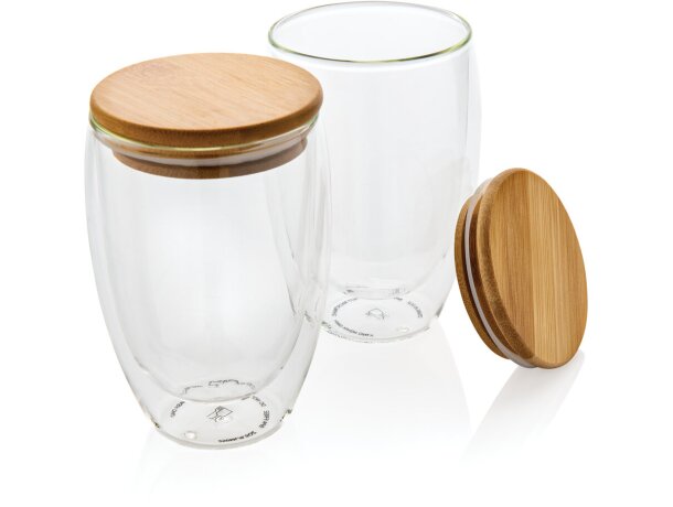 Set 2 vasos Katiena vidrio borosilicato doble pared tapa bambú Transparente detalle 10