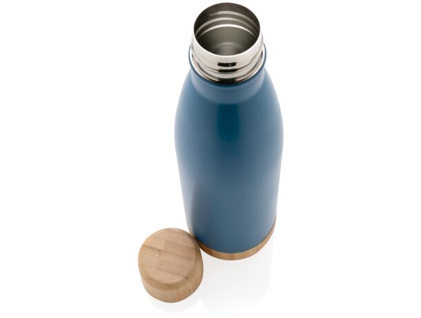 Botella acero inoxidable al vacío con tapa y fondo de bambú Azul detalle 19
