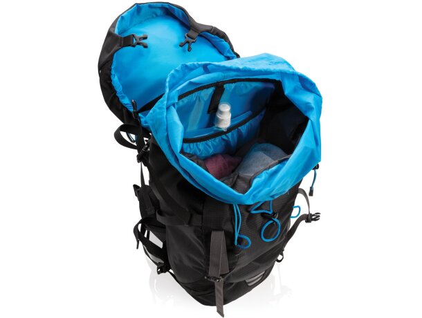 Mochila grande Explorer de senderismo 40L sin PVC Negro/azul detalle 6