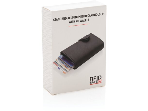 Tarjeteros con billetera pu RFID aluminio sólido Negro detalle 9