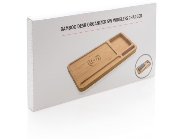 Organizador escritorio inalámbrico 5W de bambú Marron detalle 9