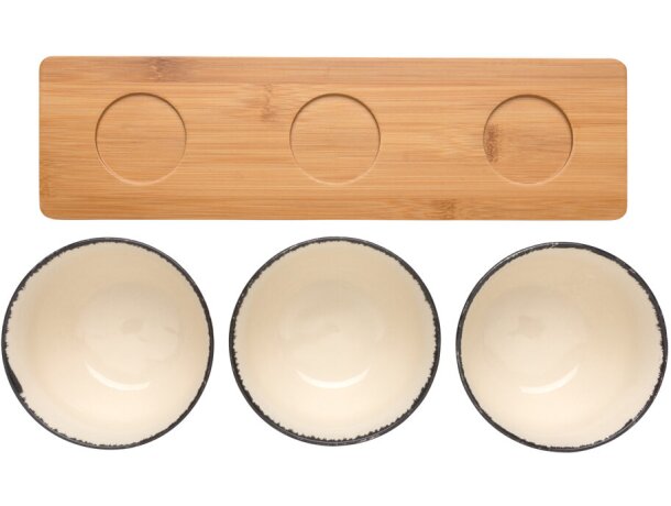 Set de cuencos Ukiyo de 3 piezas con bandeja de bambú Blanco/negro detalle 2