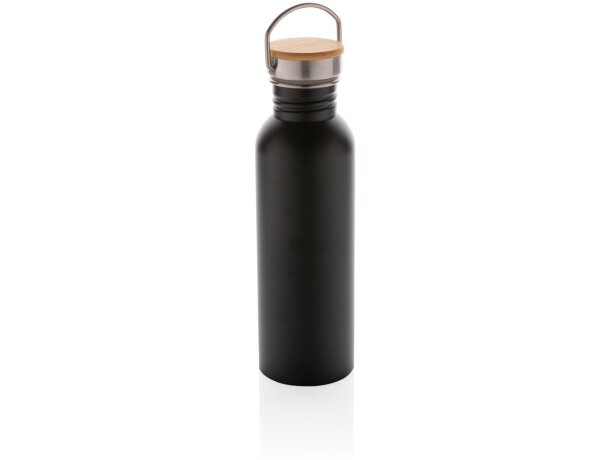 Botella moderna de acero inoxidable con tapa de bambú. Verde detalle 37
