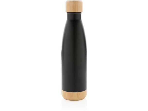 Botella acero inoxidable al vacío con tapa y fondo de bambú Negro detalle 1