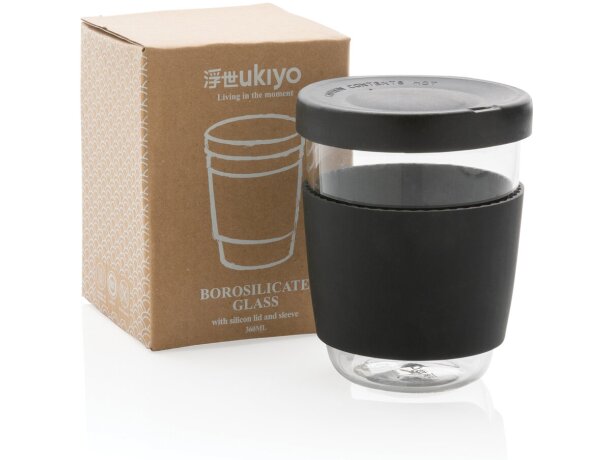 Vaso de borosilicato Ukiyo con tapa y funda de silicona Negro detalle 7