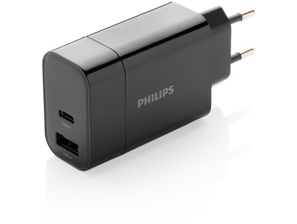 Cargador de pared Philips 30W con doble puerto USB y tipo C Negro detalle 7