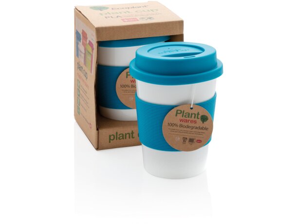 Taza de café ecológica con tapa y banda de silicona Azul/blanco detalle 20