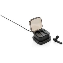 Auriculares TWS negros con carga inalámbrica QI