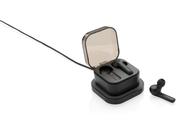 Auriculares Bluetooth TWS con estuche carga inalámbrica QI Negro detalle 11