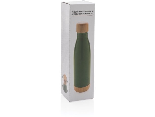 Botella acero inoxidable al vacío con tapa y fondo de bambú Verde detalle 32