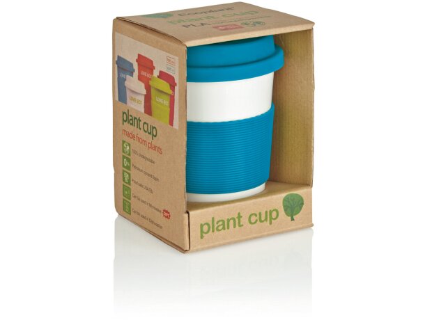 Taza de café ecológica con tapa y banda de silicona Azul/blanco detalle 16