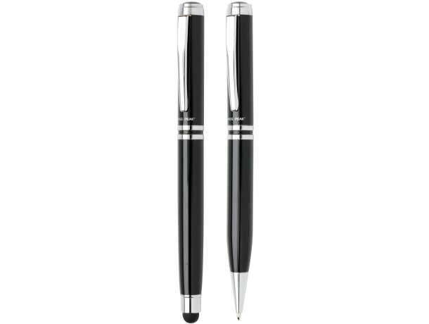 Set roller y ball point de metal tinta azul con funda premium Negro/plata detalle 17