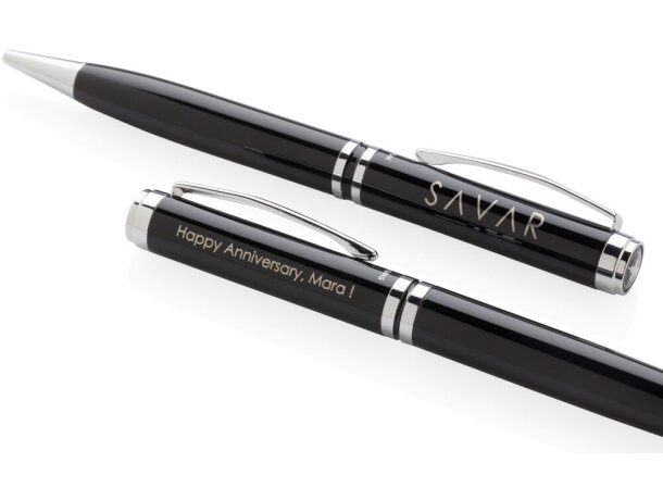 Set roller y ball point de metal tinta azul con funda premium Negro/plata detalle 10
