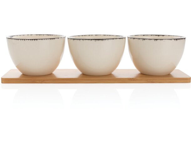 Set de cuencos Ukiyo de 3 piezas con bandeja de bambú Blanco/negro detalle 1