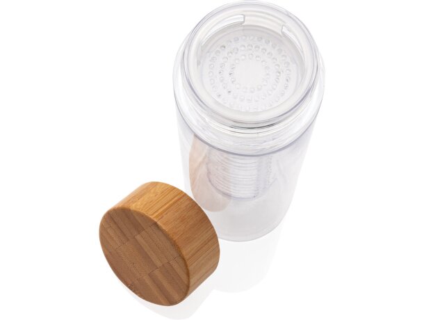 Botella infusora con tapa de bambú Transparente detalle 4
