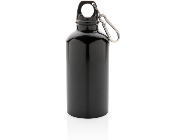 Botella deportiva de aluminio reutilizable con mosquetón Negro detalle 1