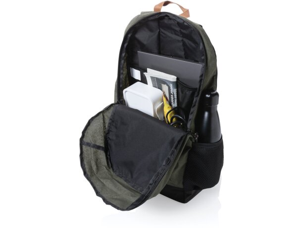 Mochila ecológica para publicidad con poliéster reciclado y trazador AWARE Verde detalle 34