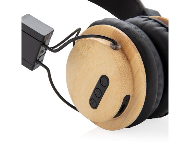 Auriculares inalámbricos bambú con logo