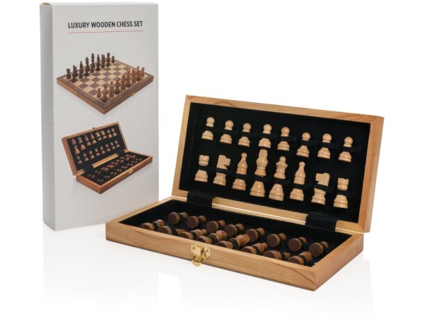 Juego de ajedrez plegable de madera de lujo Marron detalle 9