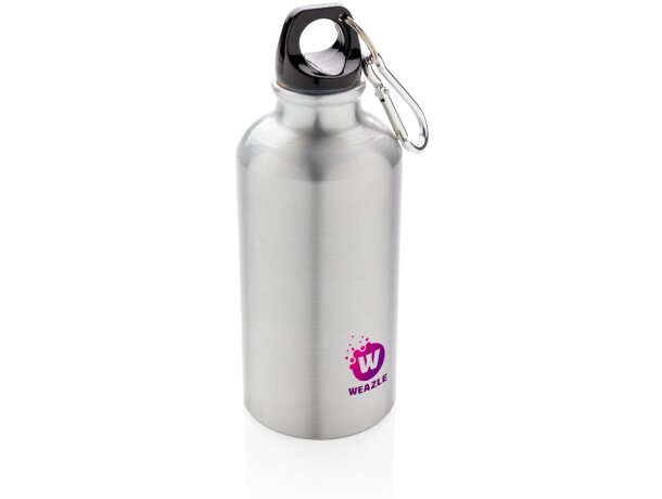 Botella deportiva de aluminio reutilizable con mosquetón Plata detalle 9