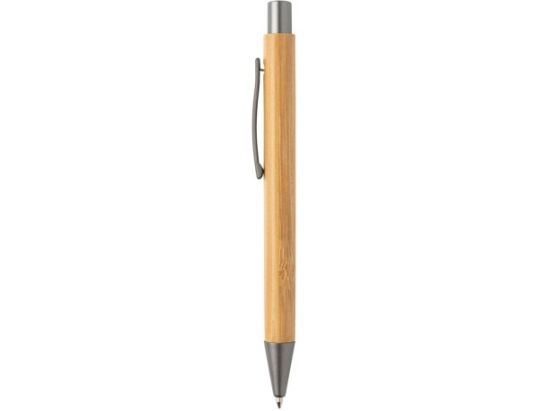 Bolígrafo fino de bambú de diseño Marron/plata detalle 1