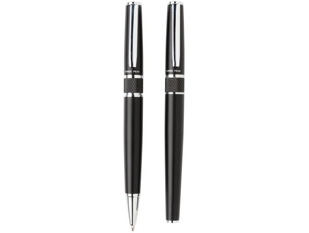 Set de boligrafo y roller de acero tinta azul en una caja elegante Negro detalle 2