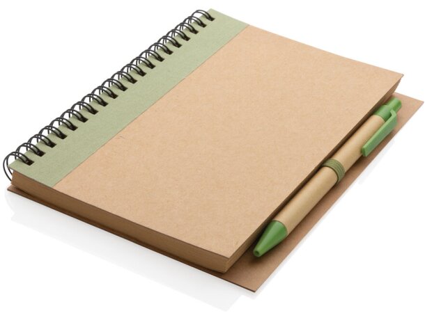 Libreta de anillas con hojas a rayas y bolígrafo kraft de cartón reciclado Verde detalle 22