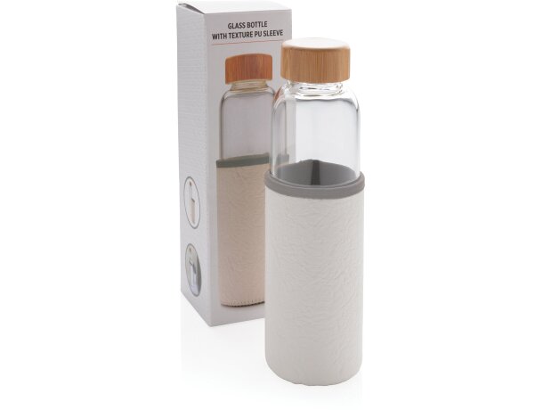 Botella de vidrio de borosilicato con funda de PU texturizad Blanco/gris detalle 17