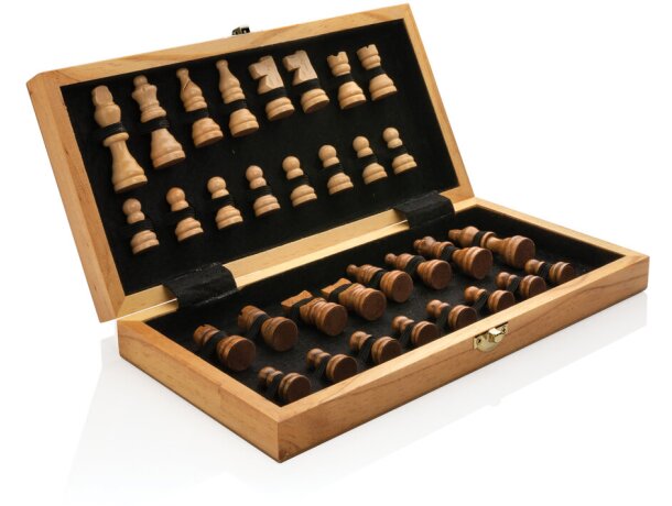 Juego de ajedrez plegable de madera de lujo Marron detalle 1