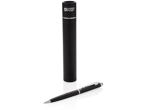Bolígrafos con puntero promocionales en caja de tubo tinta azul Swiss Peak Negro/plata detalle 5