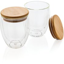 Vidrio de borosilicato de doble pared con tapa de bambú 250m