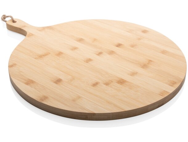 Tabla redonda Ukiyo bambú 40 cm con asa y grabado de logo Marron detalle 11