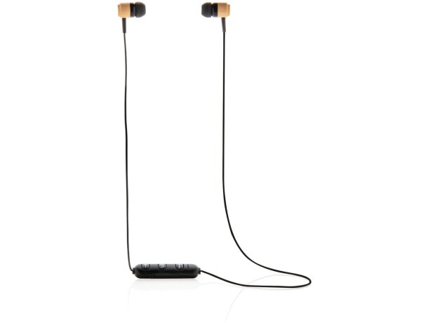 Auriculares inalámbricos bambú Bluetooth con extremos magnéticos Marron/negro detalle 9