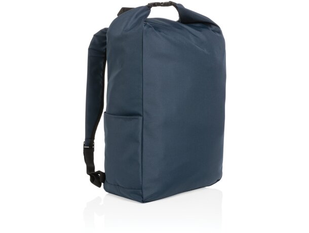 Mochila ecológica con logo hecha de botellas recicladas y ahorro de agua Azul marino detalle 28