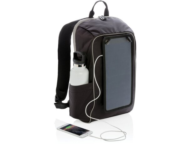 Mochila con panel solar sin PVC Negro/gris detalle 3