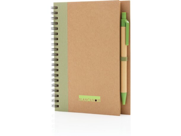 Libreta de anillas con hojas a rayas y bolígrafo kraft de cartón reciclado Verde detalle 26