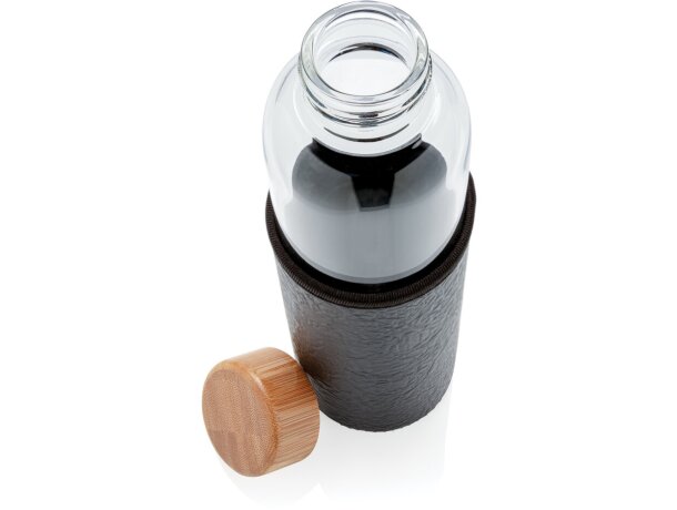 Botella de vidrio de borosilicato con funda de PU texturizad Negro detalle 3