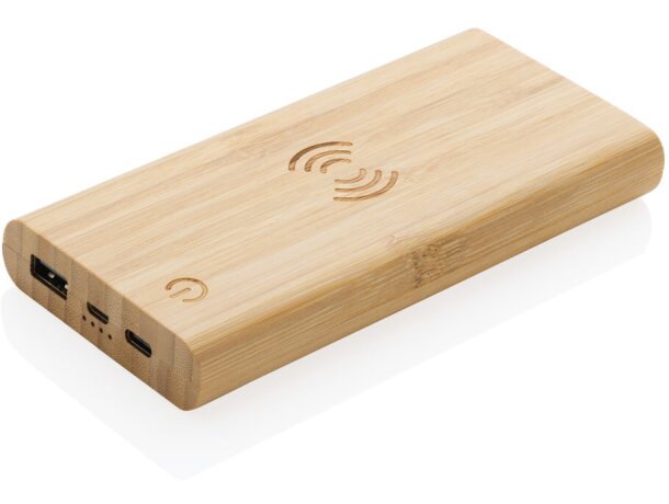 Batería externa personalizable bambú carga inalámbrica Marron detalle 9