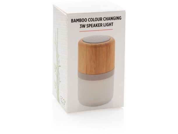 Altavoz Bambú 3W con luz cambiante personalizada