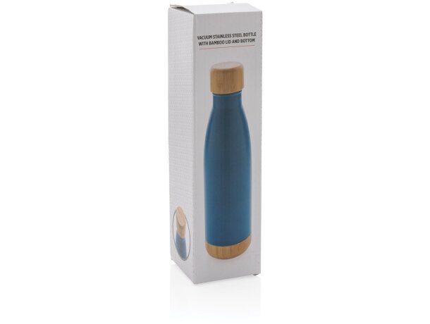 Botella acero inoxidable al vacío con tapa y fondo de bambú Azul detalle 24