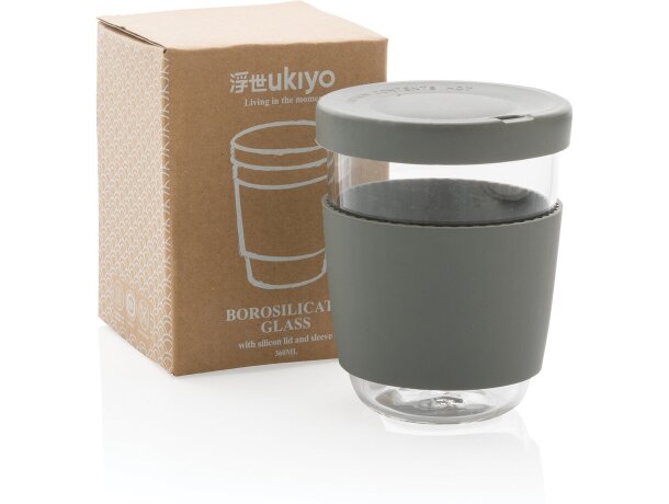 Vaso de borosilicato Ukiyo con tapa y funda de silicona Gris detalle 15